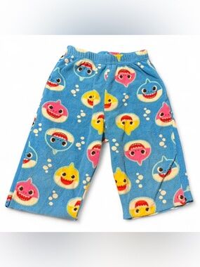Blue Baby Shark Fleece Pants with Pink & Yellow Sharks